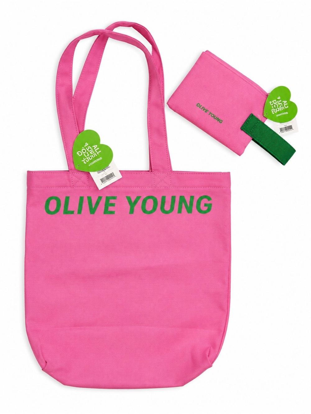 🆕 Olive Young Pink Tote Bag & Cosmetic Pouch SET